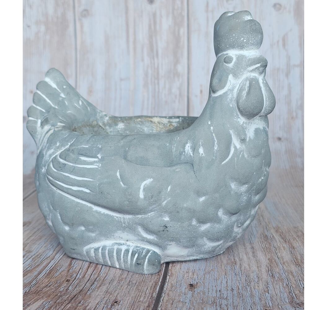 Vintage Concrete Chicken Planter 7in Outdoor Garden Hen Pot Farmhouse Decor